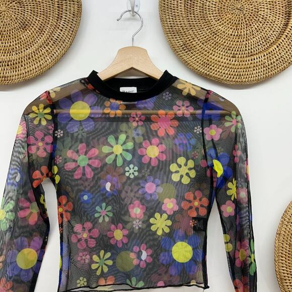 Princess Polly Funky Hippie Sheer Flower Floral Cropped Long Sleeve Crop Top 4 - Picture 3 of 6